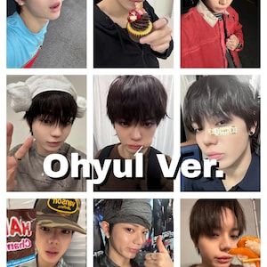 Puede incluir: Un collage de nueve selfies de una persona con cabello oscuro. La persona se muestra con diferentes atuendos, incluyendo una camisa azul y una chaqueta roja. El texto "Ohyul Ver." está superpuesto en la imagen.