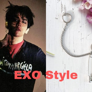 EXO "Baekhyun Style" Double Piercing Safety Pin Earrings | Kpop Style Accessories | Korean Sliver Jewelry | Gift for EXO-L |