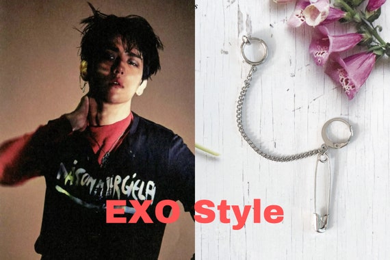 EXO「ベッキョン スタイル」ダブルピアス 安全ピンイヤリング | Kpop