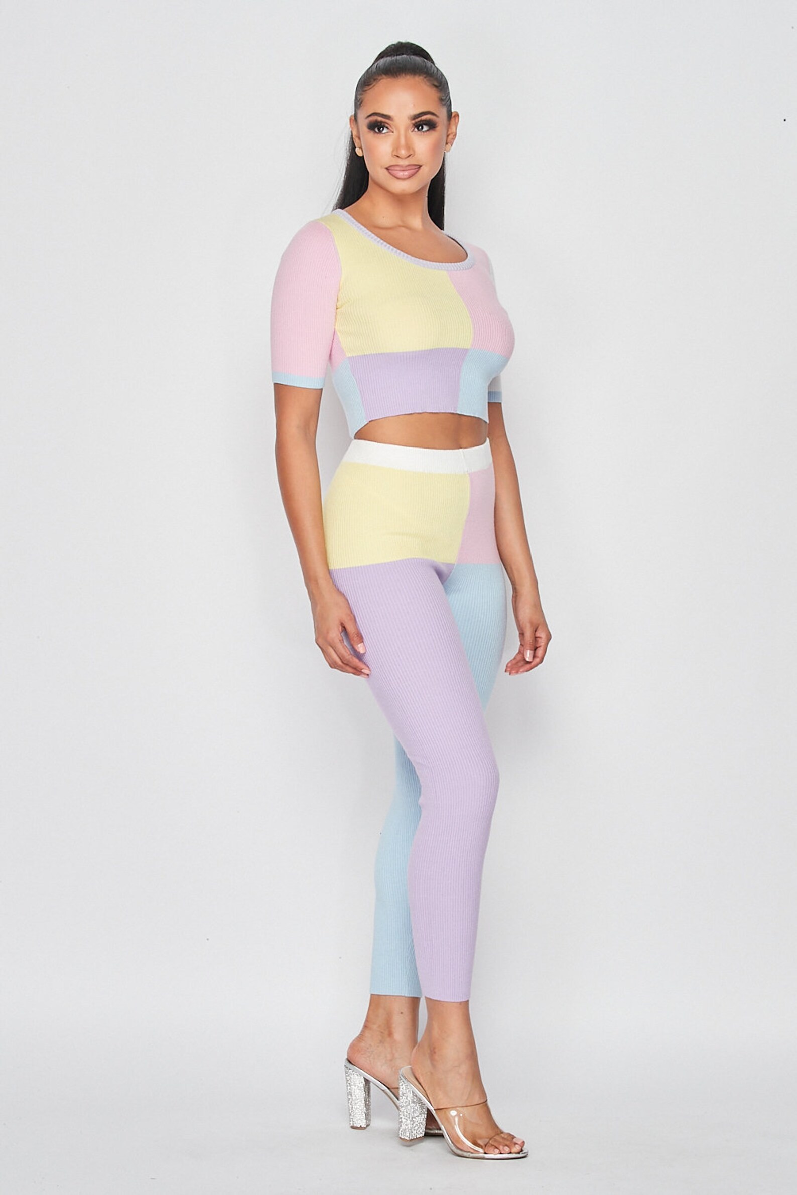 Color Block Knit Leggings Set Etsy