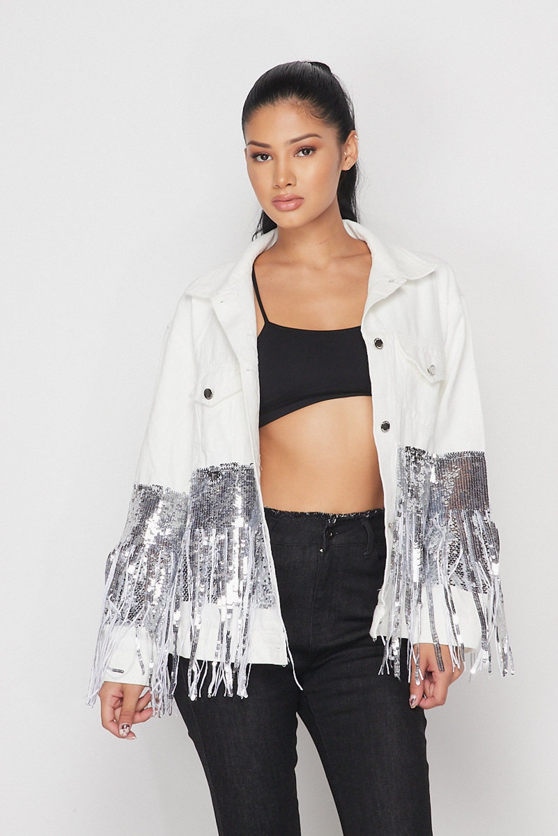 fringe sequin jacket