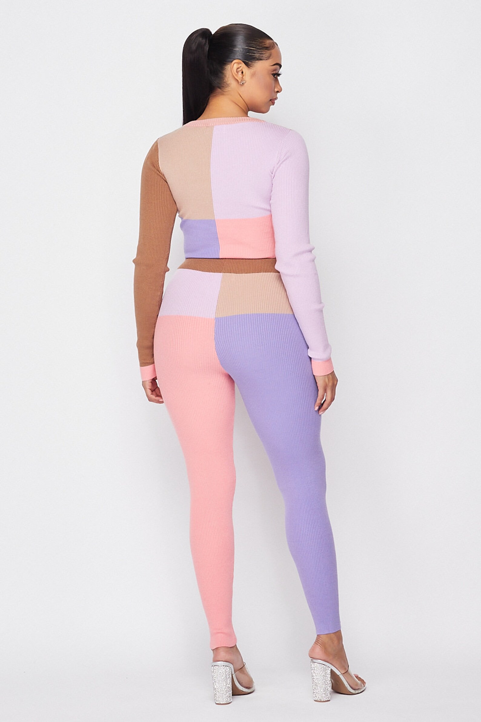 Color Block Knit Leggings Set Etsy