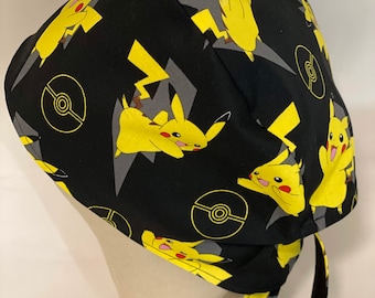 Men/Women Surgical Scrub Cap. Black Yellow, Anime, Game.