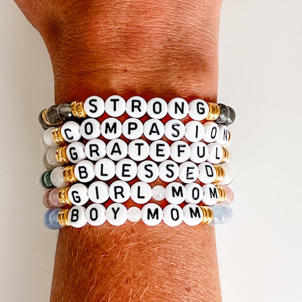 Custom Motivational Word Affirmation/Mantra Stacking Stretch Bracelets| Inspirational Beaded bracelets| Mother’s Day, Gift for Her, Teacher