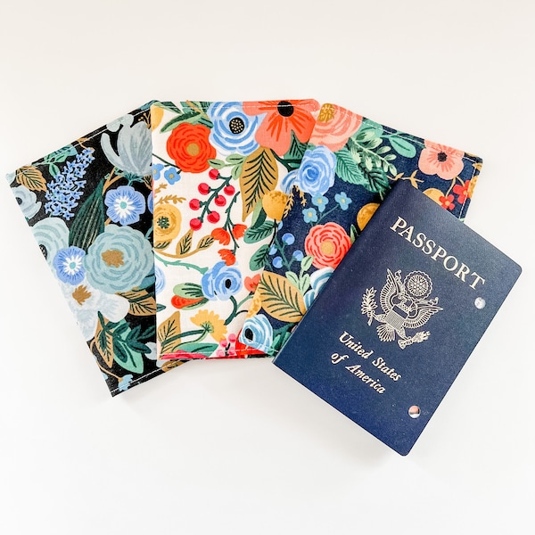 Rifle Paper Co Fabric Passport Holder/Cover/Book/Travel Wallet; Monogram for Wedding, Honeymoon, Travel, Graduation