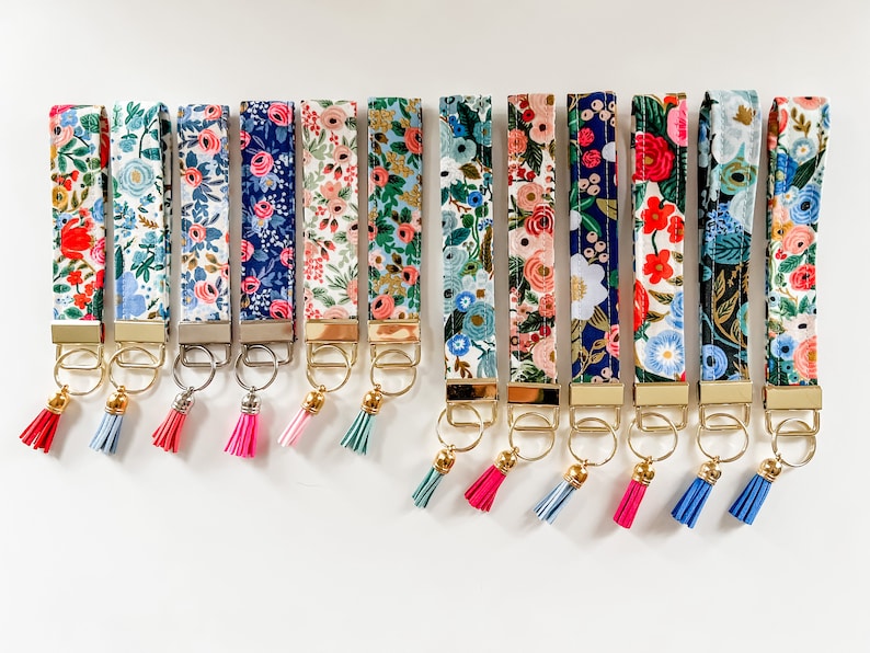 Rifle Paper Co. Floral Fabric Keychain• Key Wristlet• Key Fob with Tassel image 1