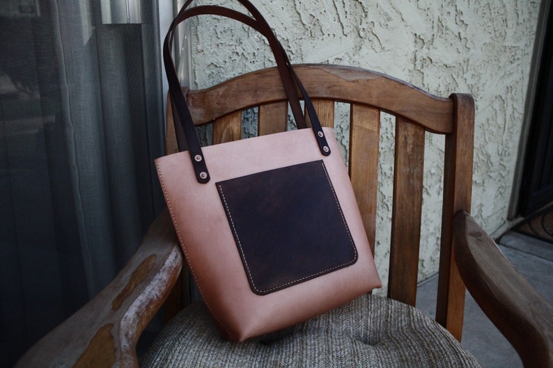 Two-hued leather tote medium