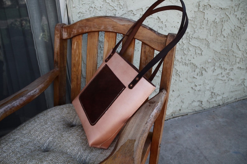 Two-hued leather tote medium