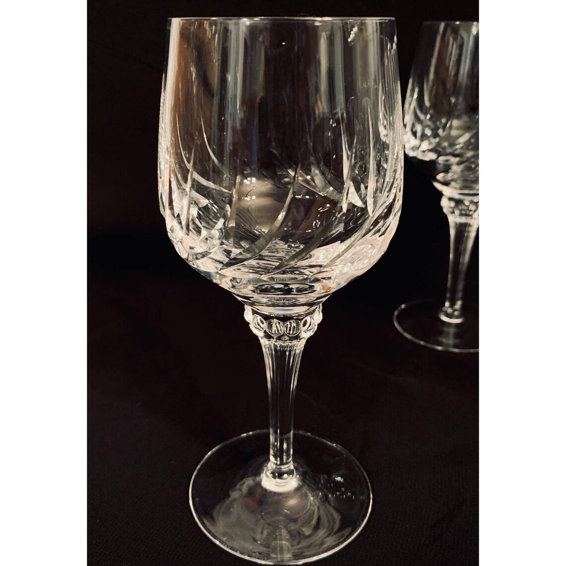 Crystal Swirl Cut Wine Glass Set of 7 Unique Decorative Stem Etsy