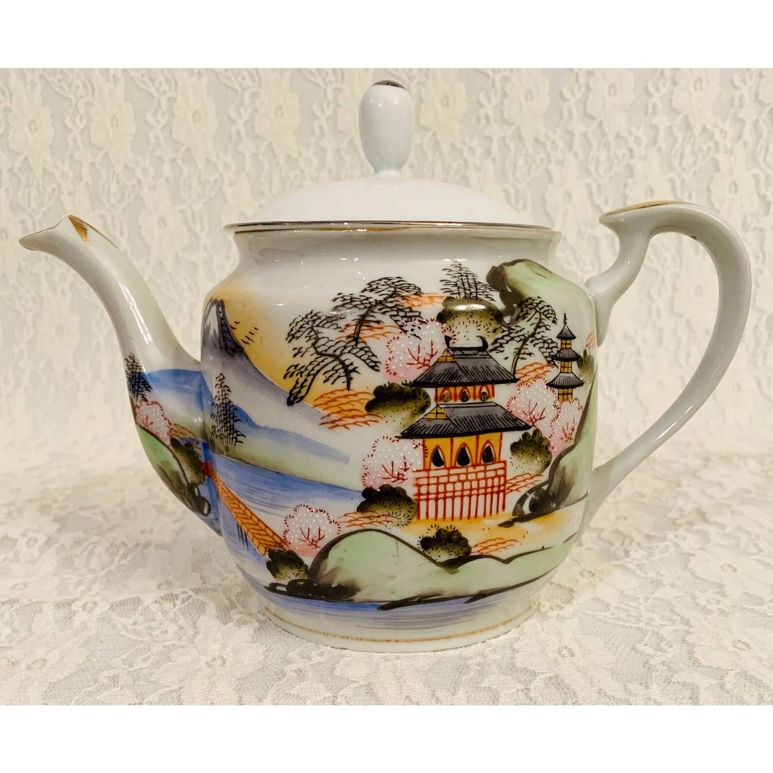 Kutani Teapot Pagoda Pattern 6.5 Tall Vintage Hand Etsy