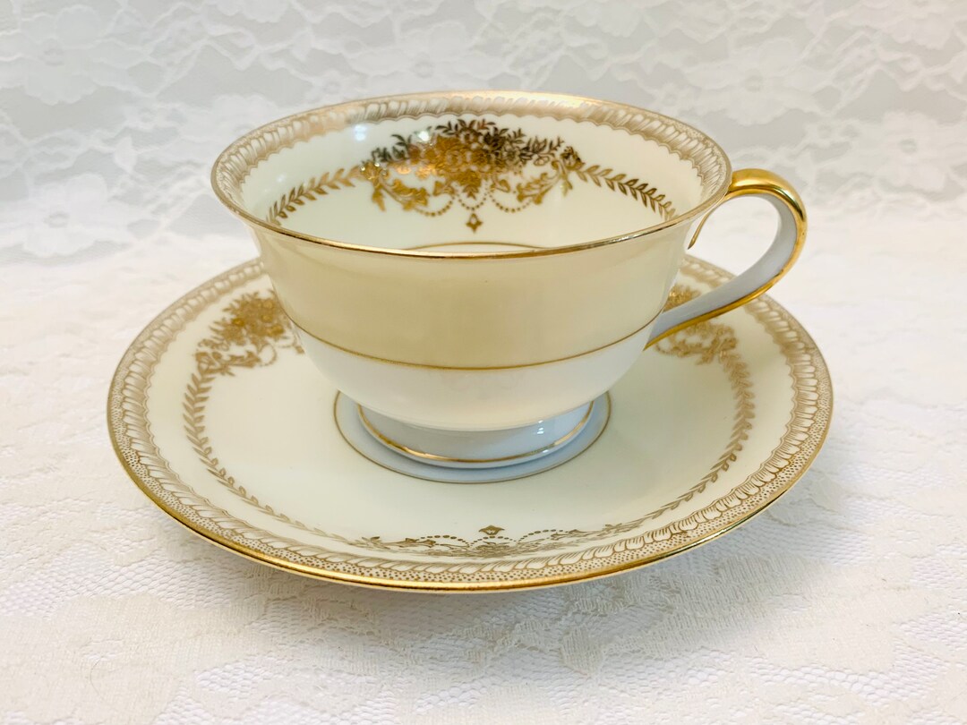 Noritake China Cherita Teacup Tea Cup & Saucer Gold Floral Trim Vintage