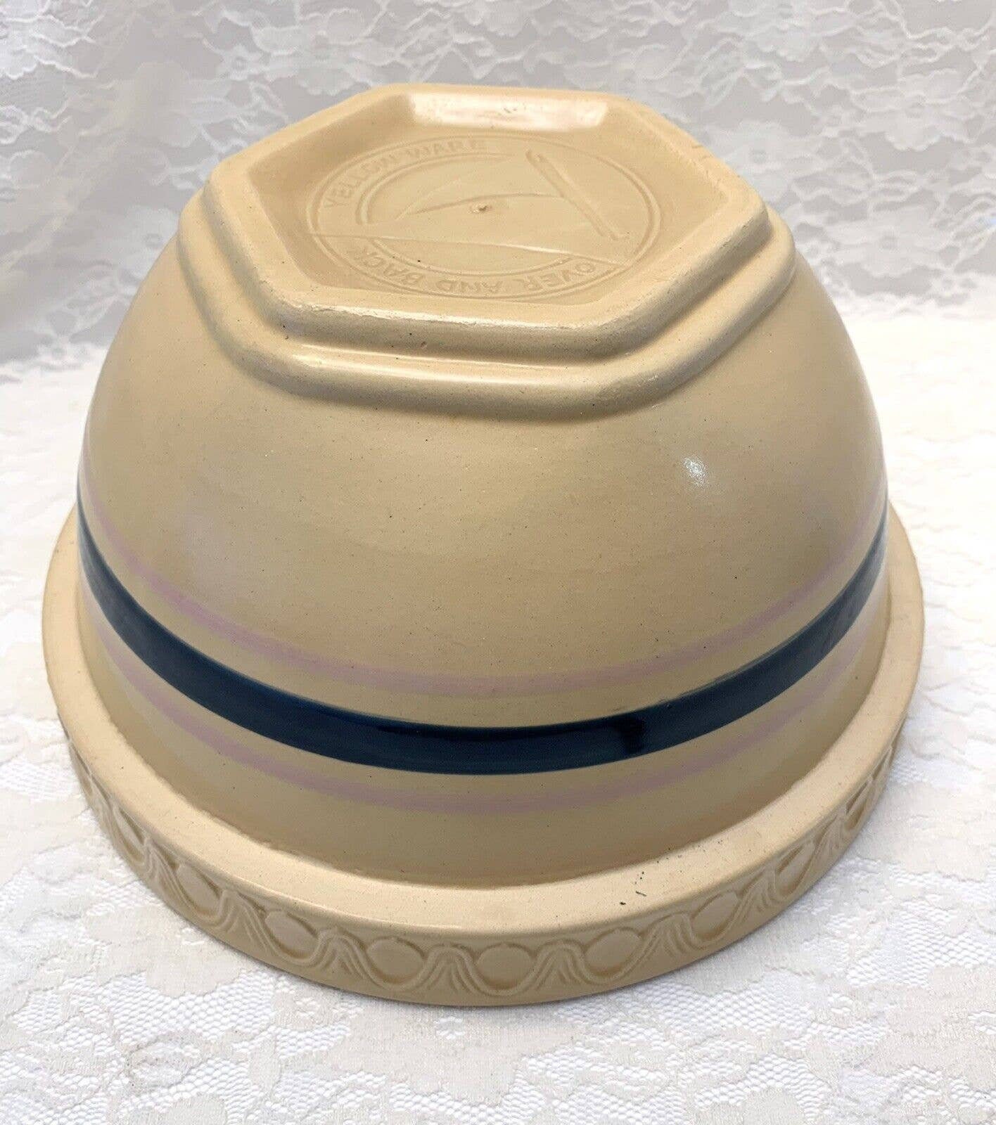 Over and Back Yellow Ware Mixing Bowl Ochre With Navy and Pink Etsy