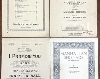 Antique Sheet Music Lot 1910’s 1920’s Set Of 4 in Single Ink Color Print