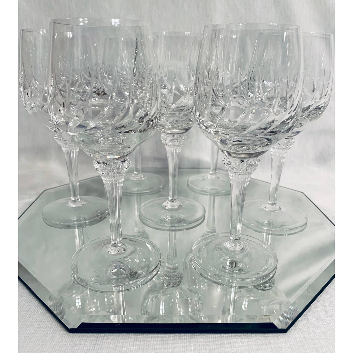 Crystal Swirl Cut Wine Glass Set of 7 Unique Decorative Stem Etsy