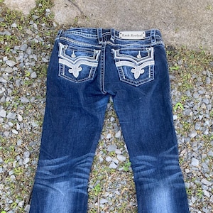 Y2K Denim Flare / Rock Revival Jeans / Bedazzled Denim
