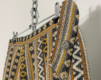 Vintage Geometric Print A Line Skirt / 70s A Line Skirt / Yellow Print Skirt