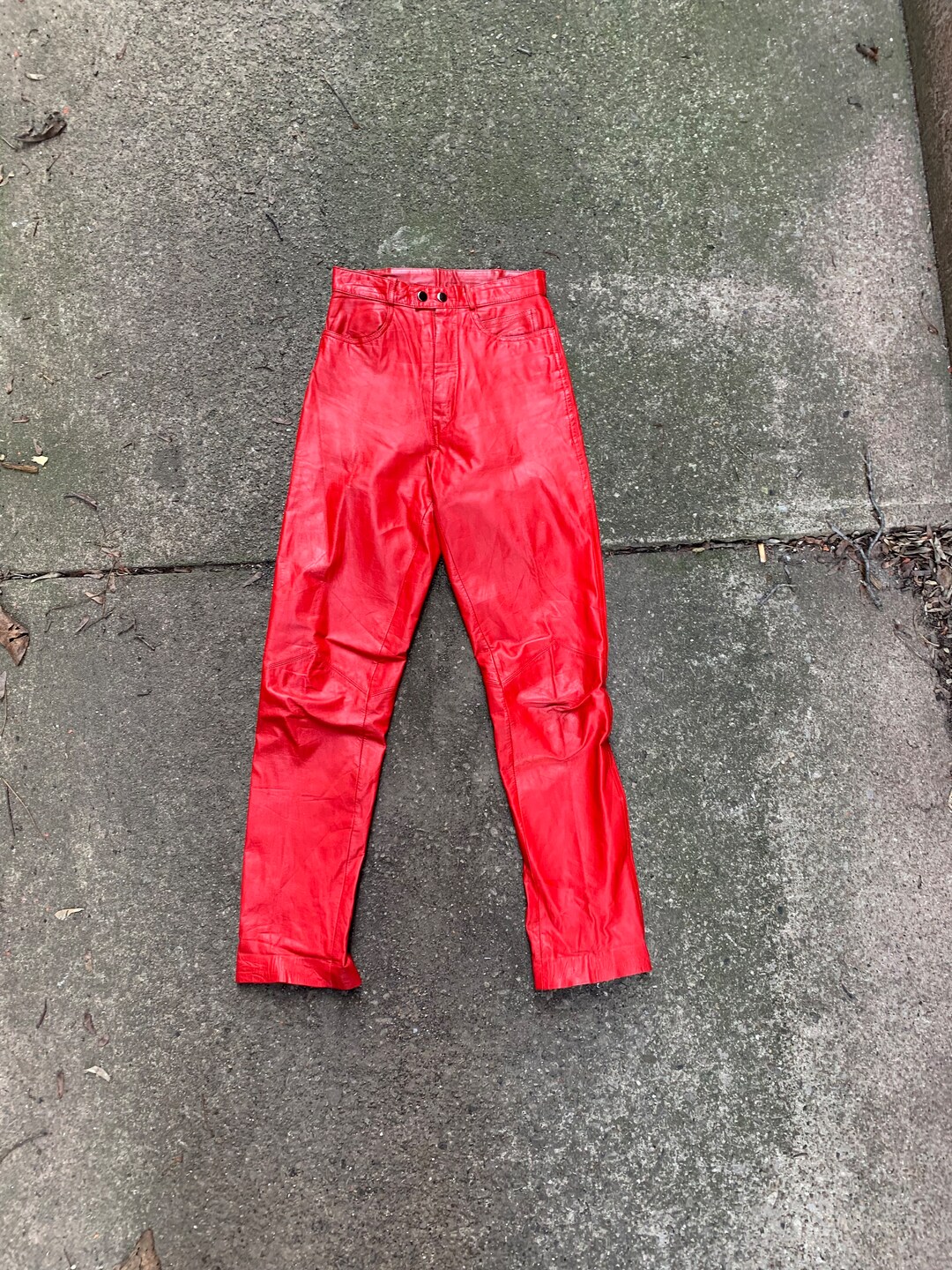 Red Leather High Waist Tight Pants