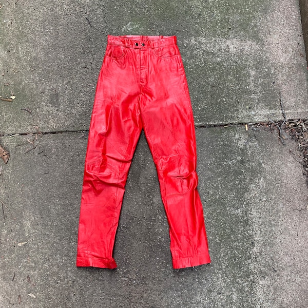 Vintage Red Leather Pants / Leather Loft Pants / Lined Leather Trouser