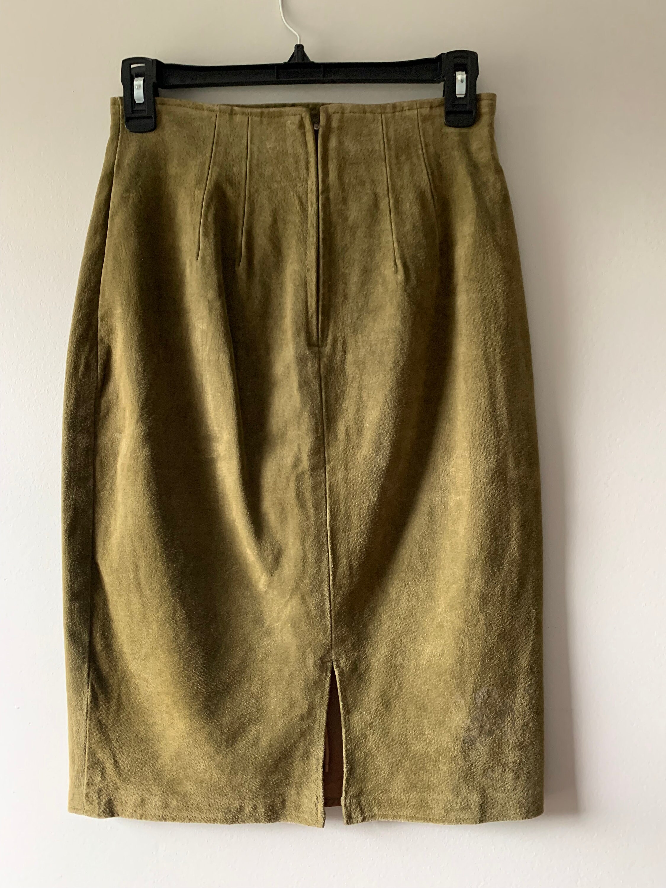 Olive Suede High Waisted Skirt / Knee Length Suede Skirt / Etsy