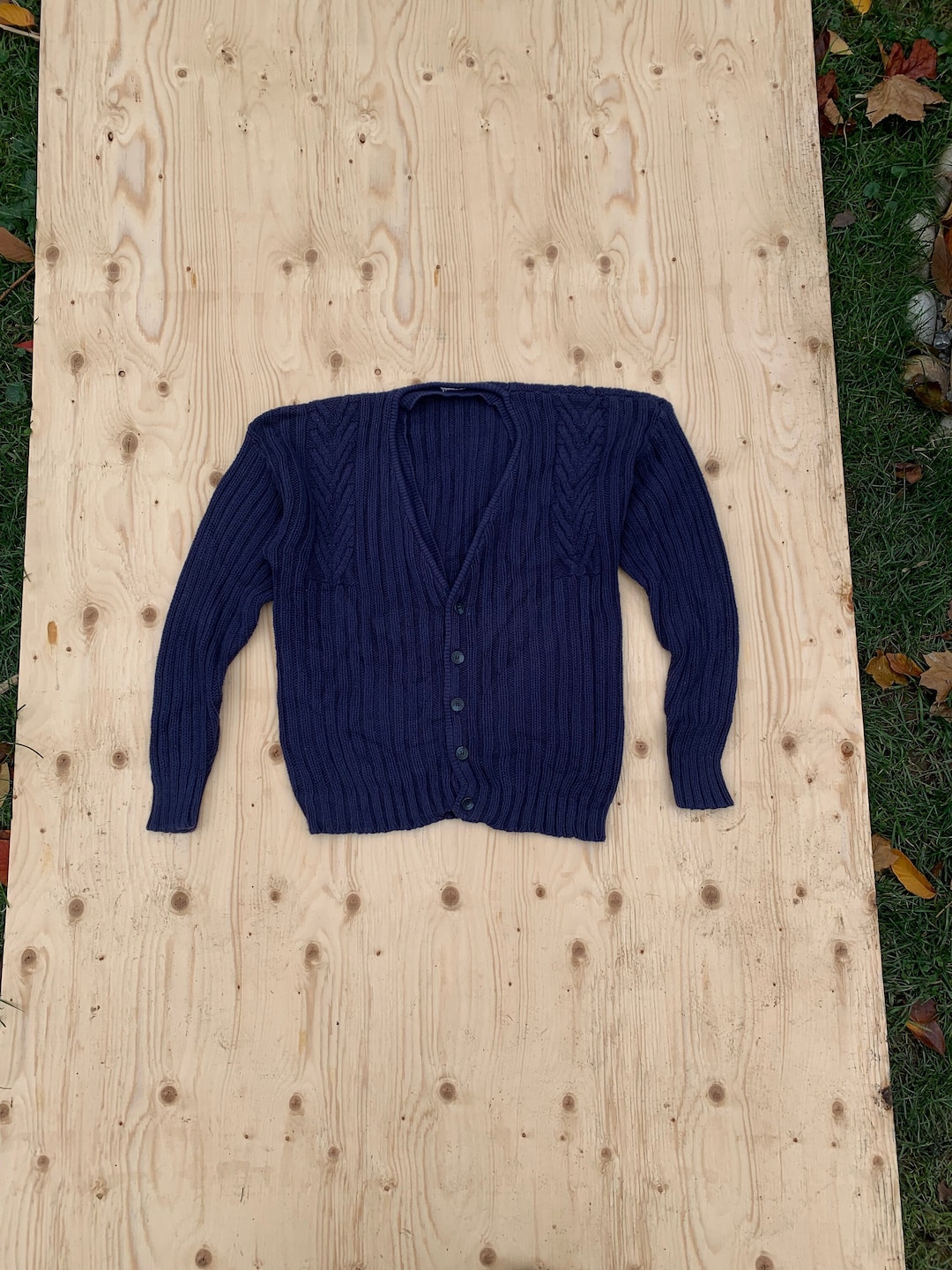 Entro Navy Contrast Ruffle Button Down Cardigan