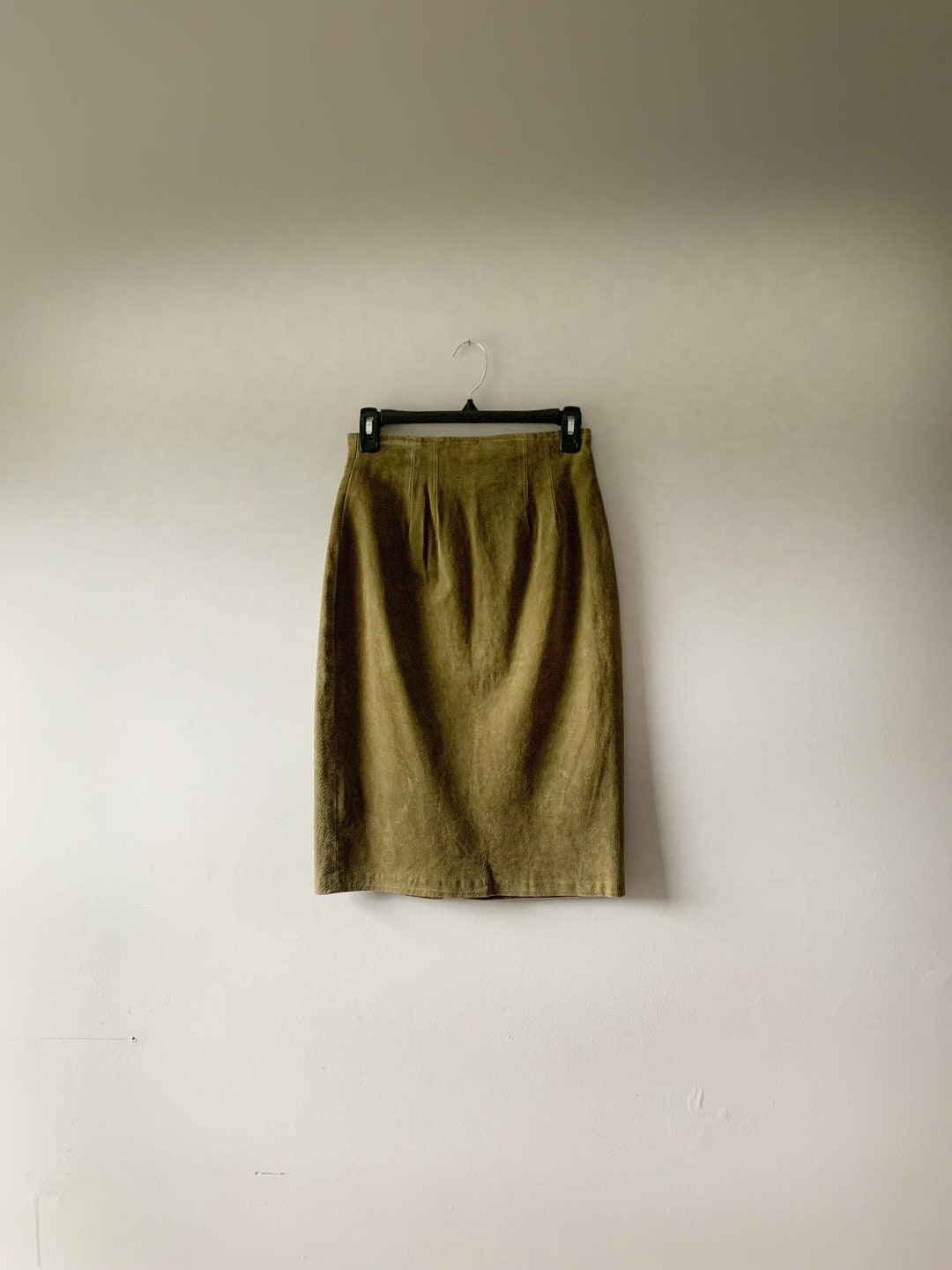 Olive Suede High Waisted Skirt / Knee Length Suede Skirt / Etsy