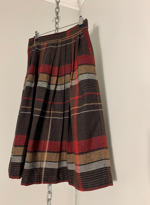 Vintage Wool Plaid Skirt / 70s Pleated A Line Skirt /… Gem