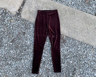 Vintage Maroon Leggings / Velvet Leggings / 90s