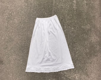 Vintage White Lace Trim Slip Skirt, Knee Length