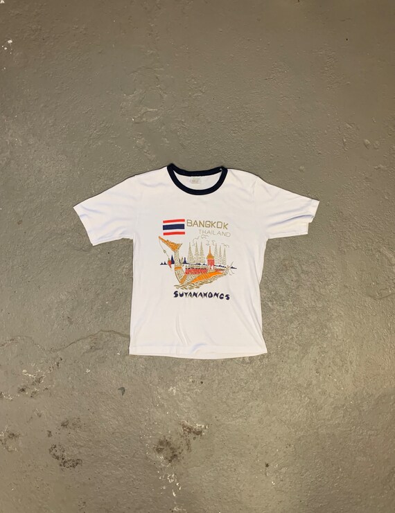 Bangkok Tourism Ringer T Shirt / Vintage Thailand 