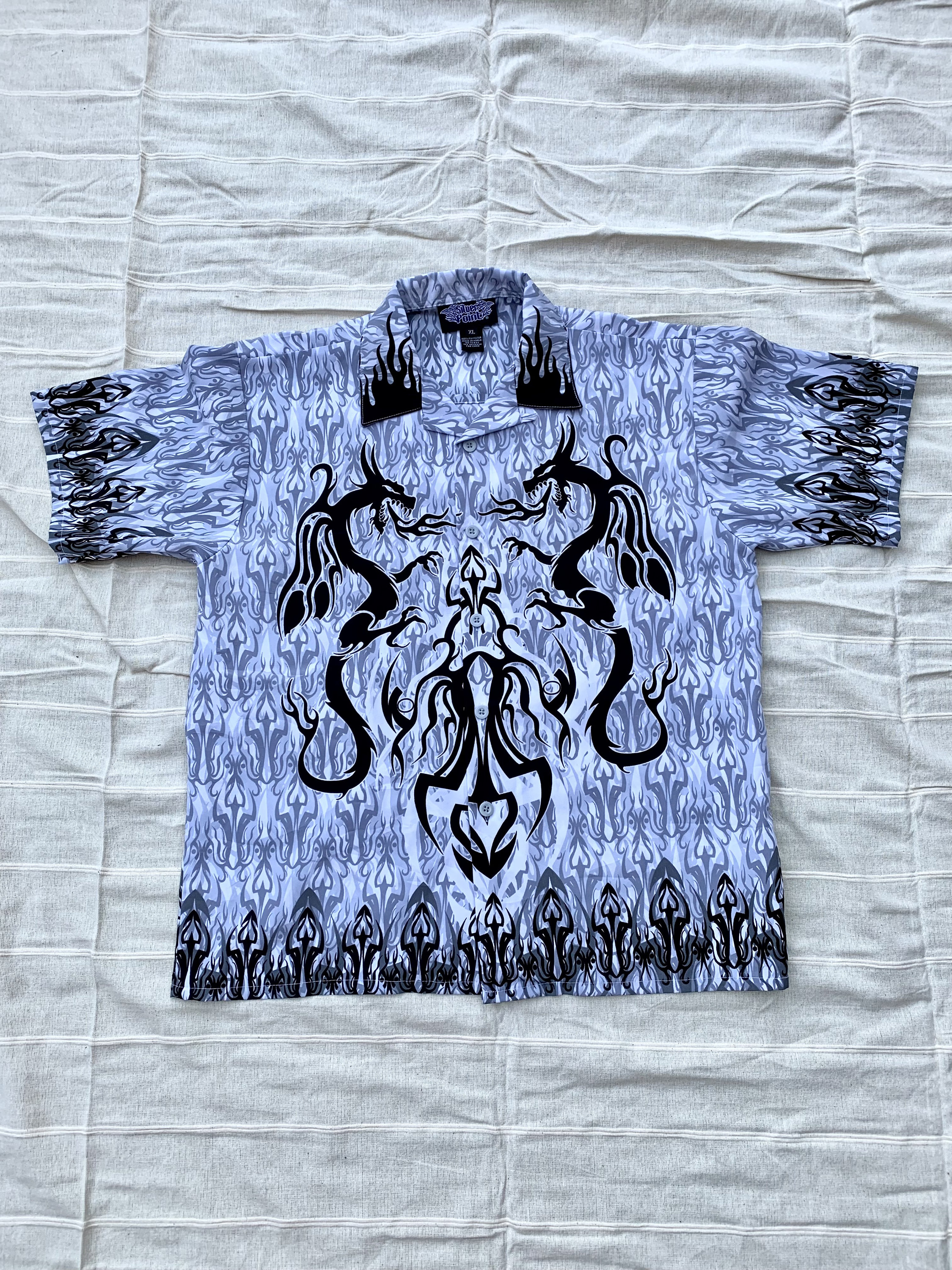 Y2K Tribal Dragon Button Down / Silver Point Shirt - Etsy