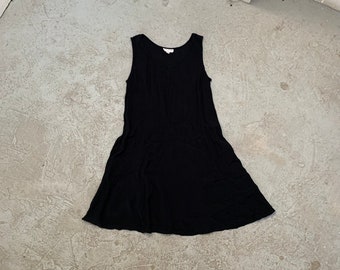 Vintage Crepe Trapeze Dress / 90s Black Dress / Vintage Dress