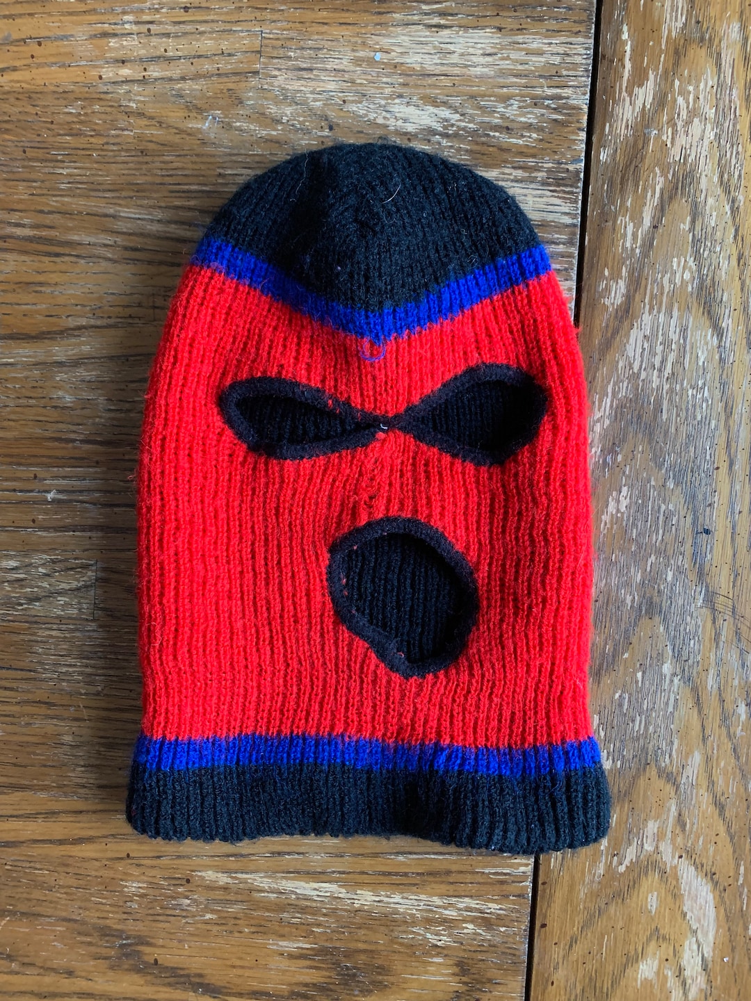 Vintage Balaclava / Vintage Ski Mask / Red Blue Black Knit Balaclava Etsy
