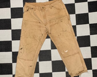 Pantalon Vintage Dickies Double Genou - Taille 34x34, Marron, Coupe Large - Occasion Très Bon État