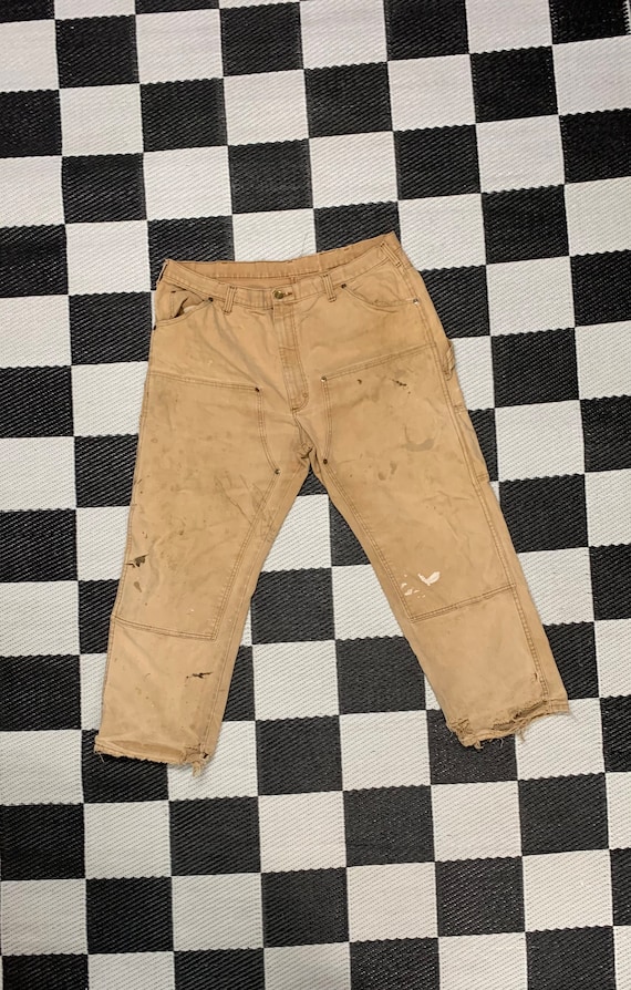 Pantalon Vintage Dickies Double Genou - Taille 34x34, Marron, Coupe Large - Occasion Très Bon État