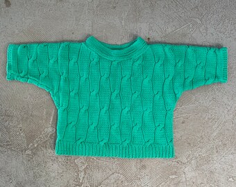 Knit Vintage Cropped Sweater / Dolman Sweater / Hand Knit / Mint Green Sweater