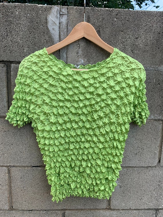 Vintage Lime Green Popcorn Top / 90s Popcorn Blou… - image 2