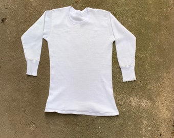 Vintage 80s White Waffle Knit Thermal Shirt, Unisex Base Layer