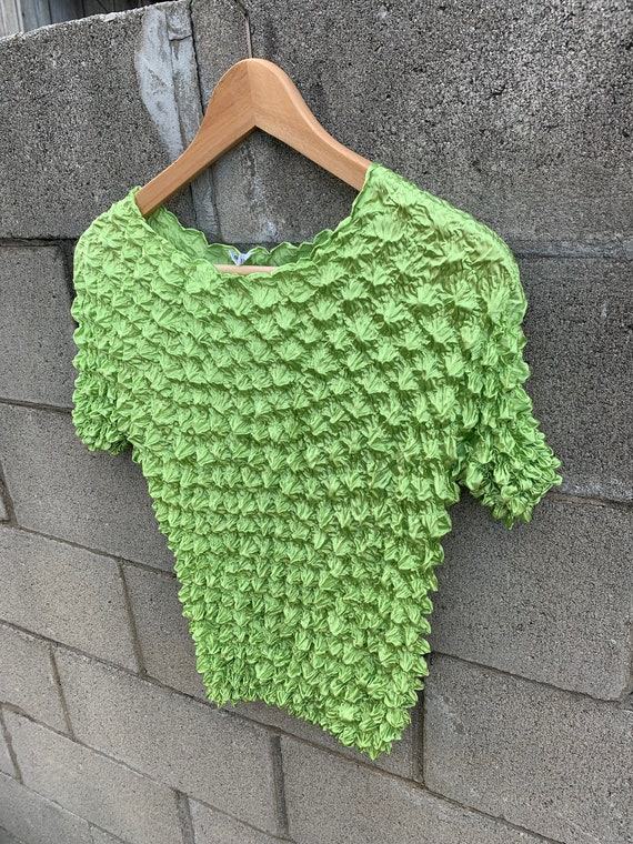 Vintage Lime Green Popcorn Top / 90s Popcorn Blou… - image 3