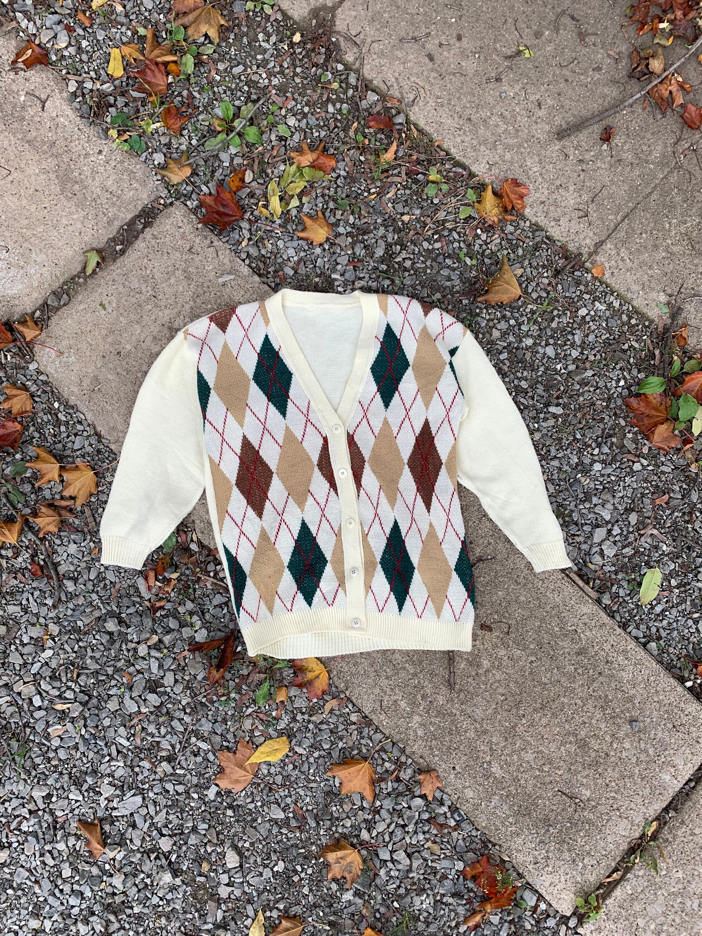 Vintage Argyle Cardigan / Oversized Vintage Ivory Cardigan - Etsy