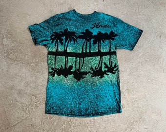 All Over Print Florida T Shirt / Vintage Florida Tourism / Palm Tree Print / Hanes Single Stitch