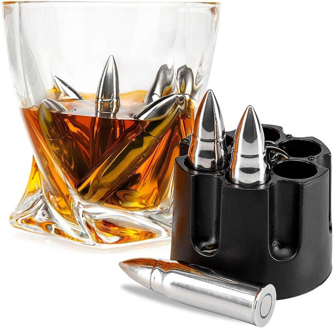 Set of 6 Reusable Whiskey Stones Bullets with Base - Stainless Steel Ice  Cubes