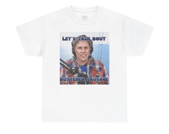 ゲイリー・ビジー - バターソーセージについて語ろう Tシャツ | レトロなラジオ司会者の写真入りTシャツ