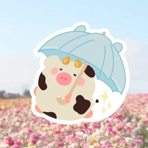 Weatherproof Cow Sticker | Rain Sticker | Rainy day | Journal Sticker | Die Cut | Laptop Sticker | Cute Sticker | Kawaii | Umbrella | Animal