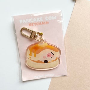 Cow Pancake Keychain | Acrylic Keychain | Kawaii Keychain | Cute Stationary | Keyring | Charm | Bags | Cute keychains | Holographic