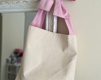 Canvas Pink Bow Tote Bag | Shoulder Bag | Handmade | Pink Bag | Book Bag | Bag with a Bow | Girlie Things | Bag for Her