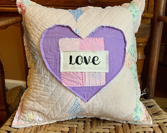 Antique Pillow - Vintage Quilt Pillow - Hand Made Pillow - Wedding Gift - Housewarming Gift