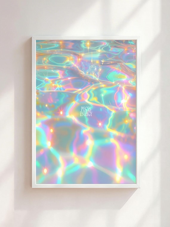 Pisces Energy Print, Star Sign Aura Wall Art, Holographic Ocean Aesthetic, Dreamy Water Sign Decor, Minimal Bedroom Poster, Calm Energy Art