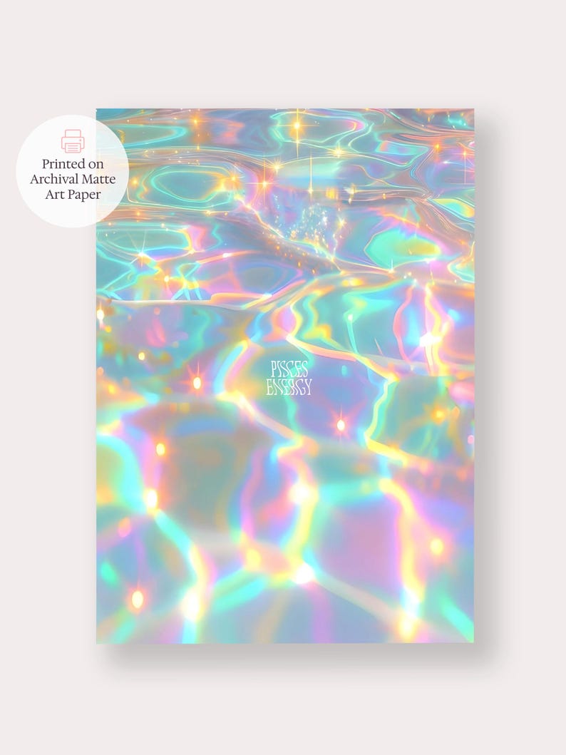Pisces Energy Print, Star Sign Aura Wall Art, Holographic Ocean Aesthetic, Dreamy Water Sign Decor, Minimal Bedroom Poster, Calm Energy Art image 4