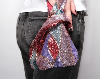 Colorful Sequin Knot Bag, Glam Party, Evening Handbag, Night Out Clutch