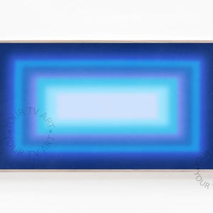 Könnte beinhalten: Abstrakter Kunstdruck mit einem Farbschema in Blau, Hellblau und Weiß. Der Druck zeigt eine Reihe konzentrischer Quadrate, die ein Gefühl von Tiefe und Dimension erzeugen.